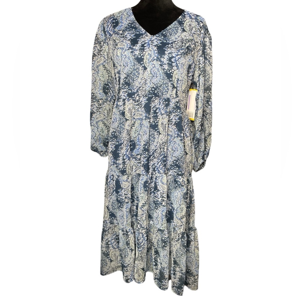 HP! NWT Joie Elegant Blue Parisian Paisley Long Sleeve Maxi Tiered Midi Dress